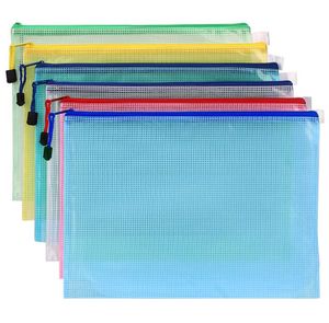 Grid Zipper Archival Bag Multi Color Folders Waterproof Plastic File Document Pocket Student Stationery Filing Supplies business office bags