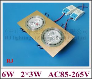 Grille LED downlight vers le bas lumière plafonnier lumière intérieure intégrée installer 6 W (2*3 W) haute puissance LED perle AC85-265V aluminium CE