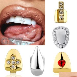 Grillz Dental Grills 18k Gold Single Braces Punk Hip Hop Cz Cumbic Zirconia Cross Dent