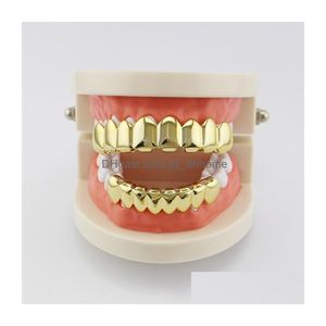 Grillz Dental Grills Hip Hop Smooth Grillz Real Gold Plaqué Dental Grills Rappeurs Cool Body Jewelry Quatre Couleurs Golden Sier Rose Gu Dh8Yj