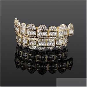 Grillz Dental Grills Iced Out Grillz Dientes Bling Square Zircon Stone Diente Joyería Para Hombres Mujeres Moda Drop Delivery Body Dhfic