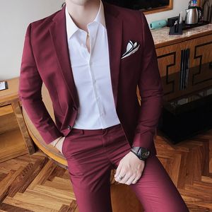 Tuxedos de marié manteau pantalon 2 pièces ensemble 2022 mode nouveaux hommes de haute qualité à bas prix affaires mariage marié couleur pure Blazers pantalon