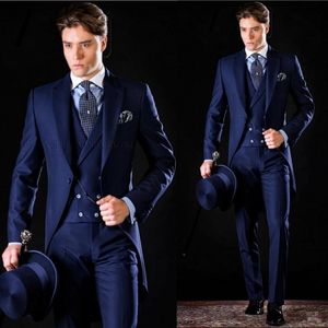 Groom Tuxedos Groomsmen One Button Royal Blue Peak Lapel Best Man Suit Wedding Men's Blazer Suits Custom Made (Veste + Pantalon + Gilet + Cravate) K129