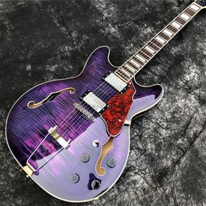 Grote Purple Burst Maple Semi Hollow Archtop Jazz Guitarra eléctrica F Agujeros 2024