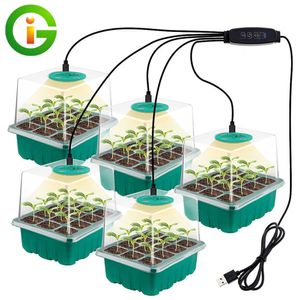 Grow Lights 5 Pcs Plants Seed Starter Trays With Grow Light 12 Holes Per Tray Nursery Pots Lights For Home Plant Greenhouse Growing Trays P230413