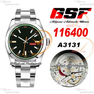 GSF 116400GV A3131 Reloj automático para hombre Verde Superlume Bisel pulido Dial negro Pulsera OysterSteel Super Edition Misma tarjeta de serie Reloj Hombre Puretime