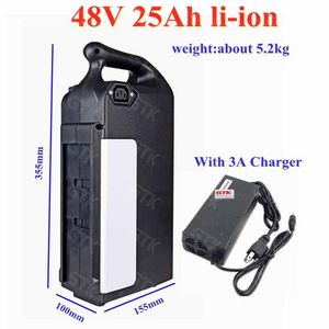 GTK 48V 25AH LITHIUM ION 18650 LI-ION Battery Pack avec BMS 13S pour 48V 1000W 1500W 2000W Ebike, E Bicyclette, Scooter + 3A Chargeur