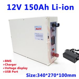 Batterie au Lithium GTK Li-ion 12V 150Ah 100A BMS avec boîtier étanche pour alimentation de secours extérieure + chargeur 10A