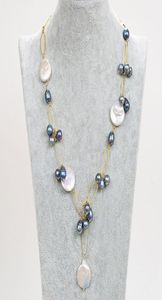 Guaiguai Bijoux Blanc Perle Perle Black Rice Pearl Chain Collier à la main pour femmes Real Gems Stone Lady Fashion Jewellery5559029