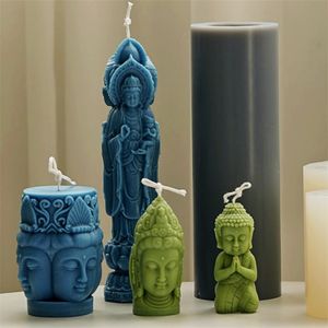 Estatua de Guanyin de silicona DIY, fabricación de velas de Buda de tres caras, molde de jabón de resina, regalos, suministros artesanales, decoración del hogar 220629