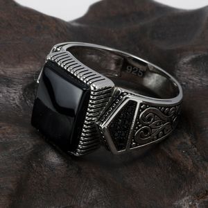 Anillos para hombre garantizados, anillos turcos antiguos de plata s925 para hombre, anillo de sello con piedra de Color cuadrado, joyería turca Anello Uomo