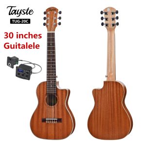 Guitarra 30 pulgadas Guitalele Guilele Cutaway Sapele Mini guitarra eléctrica Barítono Guitarras acústicas 6 cuerdas Ukelele Guitarra de viaje