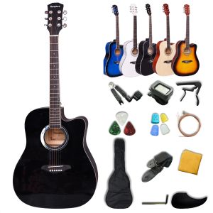 Guitarra Kit de guitarra acústica de 41 pulgadas para adultos con púas de afinador de capo protector de dedos azul/negro/blanco/puesta de sol/guitarra de madera de 6 cuerdas