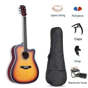 Guitare 41 pouces guitare professionnelle guitare acoustique tout en placage en bois massif 6 cordes folk ange cloute guitare avec accessoires