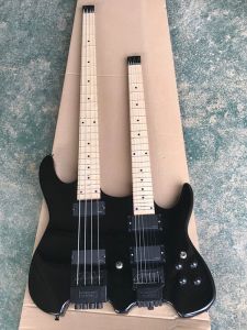 Guitar Guitar Double Neck Black Cuerpo eléctrico con hardware negro, diapasón de arce, oferta personalizada