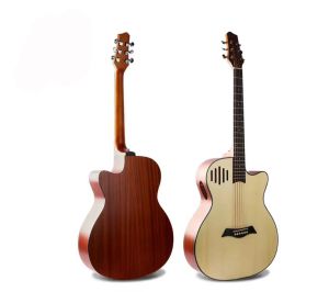 Guitarra Guitarra acústica eléctrica de madera hecha a mano, estilo silencioso, guitarra popular de madera contrachapada de 6 cuerdas, alta calidad, 40 pulgadas, color esencial