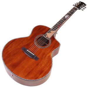 Guitare Full Sapele Wood 40 pouces guitare acoustique Couleur marron haute glose Cutaway 6 étages guitare folk