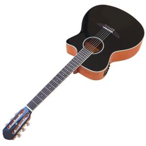 Guitare classique à cordes en Nylon, 40 pouces, en bois d'épicéa laminé, couleur noire, 6 cordes avec tête classique