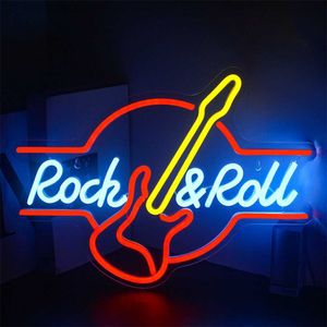 Guitare Rock and Roll Neon Signs Musique Led Neon Light Art Décoration murale pour salle de jeux Music Party Rock Studio Bar Disco Party Neon HKD230825