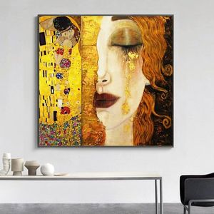Pinturas en lienzo de Gustav Klimt, lágrimas doradas y beso, arte de pared, imágenes impresas, arte clásico famoso, decoración del hogar 268J