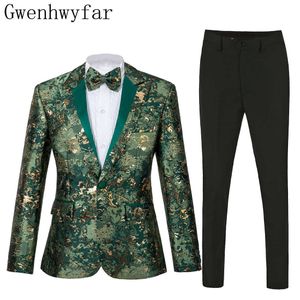Gwenhwyfar Nuevo estilo Groomsmen Groomsmen Stylish Peak Peak Groom Army Men Green Men Suits Wedding Best Man Blazer (Chaqueta+pantalones+corbata)