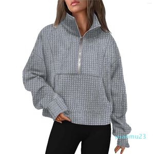 Ropa de gimnasia Sudaderas extragrandes con media cremallera para mujer Sudaderas con capucha de manga larga polar Suéteres casuales Camisa linda de otoño Conjunto de algodón para mujer