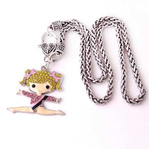 Gymnastique mode fille dessin animé Figure pendentif à breloque cristal danse fille sport blé chaîne collier pour Women299W