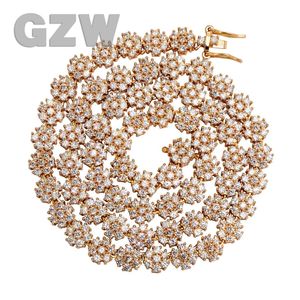 Gzw Nuevo Collar de flores pequeñas para mujer de alta calidad Dulce Cool Hip Hop Iced Out CZ Cubic Zircon Jewelry Chapado en oro real Bling Bling Party Gifts Bijoux para mujeres