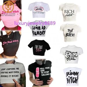 H072202 Lettre Imprimé HK Filles Chaudes Coton Manches Courtes Streetwear Haut Court T-shirt