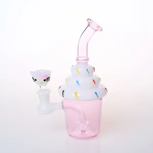 Tuyau d'eau en verre rose de Style crème glacée H18cm/tuyau de bong d'eau en verre de fumage avec bol mignon