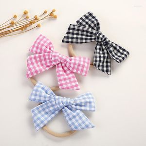 Accessoires pour cheveux 12 pièces/lot tissu noeud arc bébé bandeau Plaid doux Nylon bandeaux queue de cochon épingles à cheveux pour les tout-petits accessoire pour bébé