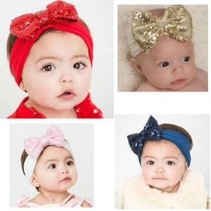 Accessoires pour cheveux 13 CM Paillettes Paillettes Bowknot Bébé Filles Élastique Bandeau De Mode À La Main Arcs Infantile Nylon Bandeau Cadeaux D'anniversaire Po