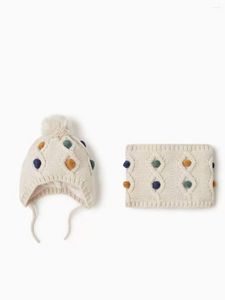 Accesorios para el cabello 2023 Flower Jacquard 2 Ply Knitted Hat Bufanda Conjuntos para bebés, niños, niñas y niños