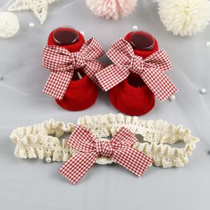 Accesorios para el cabello 2023 Ins Korean 2-Piece Baby Socks Set Lace Flower Bows Born Girl Diadema Antideslizante Gratis