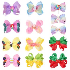 Accesorios para el cabello 22 Unids / lote Clips de lazo de cinta de grogrén Helado Fresa Manzana Niños Niñas