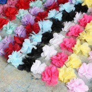 Accessoires pour cheveux, 24 fleurs (environ 2 Yards), 6cm de largeur, fleurs en mousseline de soie 3D, bricolage, ruban d'habillage en dentelle, vêtements de décoration