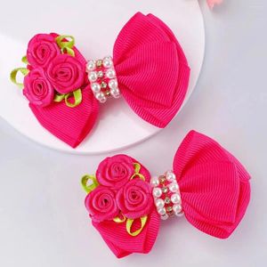 Accessoires de cheveux 2pc Girls Girls Red Rose Ribbon Clip for Bows Hairclip Ideal Gift Headwear Hairpin Hair