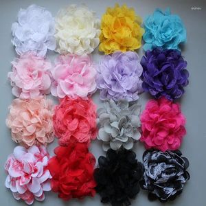 Accessoires pour cheveux, 45 pièces/lot, vente en gros, fleurs en gaze pour enfants filles, 3.94 pouces, sans Clips pour bandeau au Crochet, 18 couleurs au choix gratuit