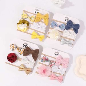 Accessoires de cheveux 5pcs / ensemble Baby Bows Lace Lace Flower Band Print Nylon Cotton Hair Bands For Girls Childre