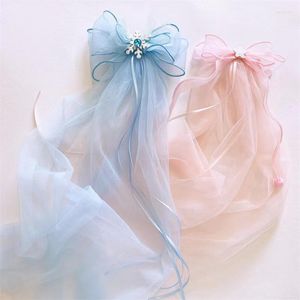 Accessoires de cheveux 8 Pcs/Lot dans l'accessoire de fête d'anniversaire de princesse pour fille rose/bleu arc surdimensionné épingle à cheveux Net fil nœud papillon pince à ruban