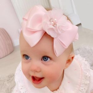Accessoires de cheveux bébé fille bandeau Satin bande arcs né bandeau enfant en bas âge Bandage ruban mousseline de soie fleur Rose chapeaux enfants