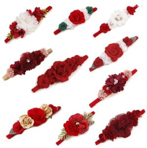 Accesorios para el cabello, diadema de flores para bebé para niñas, bonitas y dulces rosas rojas, bandas florales elásticas, gorros para niños pequeños, diademas de nailon