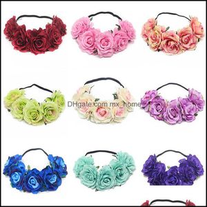 Accessoires de cheveux bébé, enfants maternité 25 couleurs mariée rose fleur courir bande bande de tête femme fille floral couronne bandeau tête de mariage élastique r