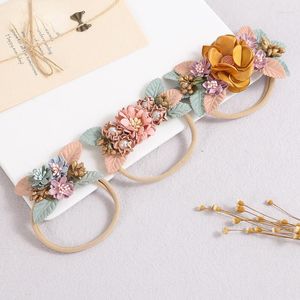 Accessoires pour cheveux, tête de naissance, fleur, bandeaux pour bébés filles, bandeau en perles, bandes élastiques en Nylon, motif Floral artificiel doux