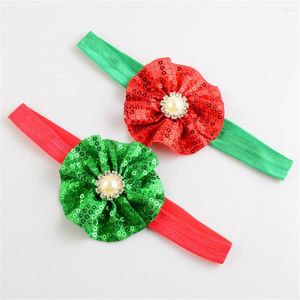 Accessoires de cheveux Noël en mousseline de soie fleur bandeau bandeau en gros avec strass élastique