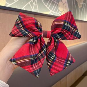 Accessoires pour cheveux Noël Top Head Ponytail HairpinRed Plaid Fabric Bowknot French Clips For Girls School Party Headwear Hairgrip Xmas