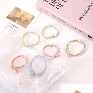 Accessoires De Cheveux Couleur Couple Noeud Tête Corde Femmes Haute Élastique Durable Reliure Bande De Caoutchouc En Cuir Er Coréen Belle Prêle Circ Dhnx5