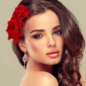 Accesorios para el cabello Fancy Double Silk Artificial Rose Flower Peine Púrpura Rojo Clip Boda Nupcial Lady Prom Tocado Headwear