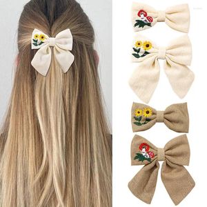 Accessoires pour cheveux, Clips brodés tournesol, ruban Boutique, nœuds en forme de champignon, épingles à cheveux, Barrettes, couvre-chef pour filles