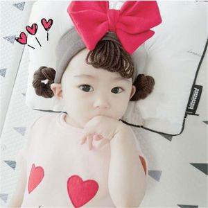 Accessoires de cheveux filles bébé bande perruque boucles avec fausse queue de cochon bébé enfants grand arc bandeau